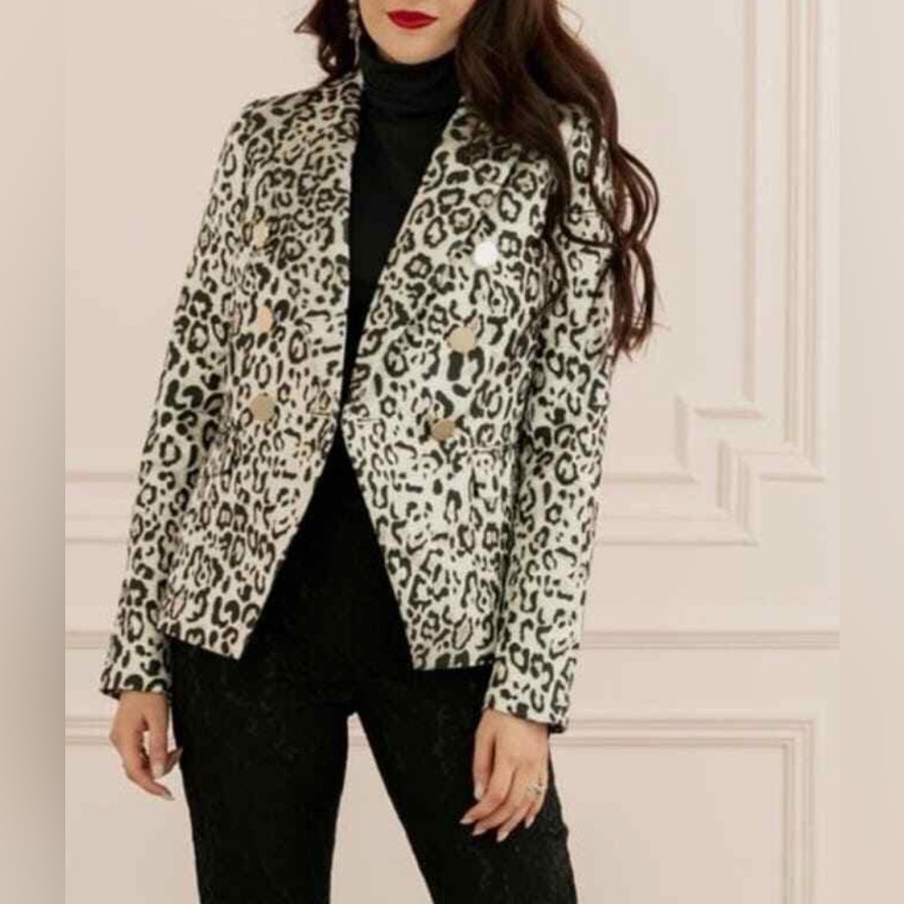 Rachel Parcel Black Leopard Print Blazer